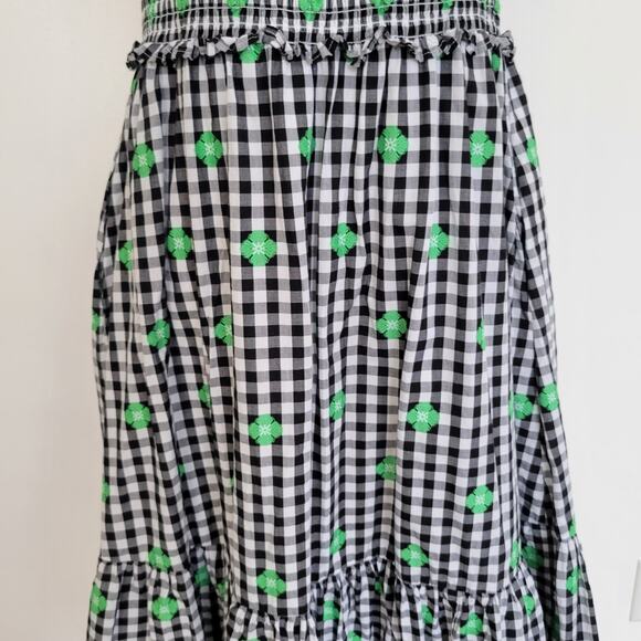Kate Spade Gingham Voile Smocked Dress Ruffle Embroidered Women Summer Small - Picture 7 of 13